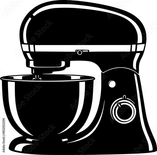 Stand mixer with bowl kitchen appliance silhouette vector illustration
