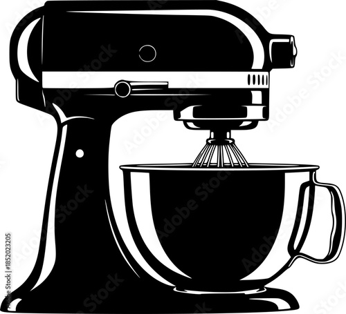 Stand mixer with bowl kitchen appliance silhouette vector illustration
