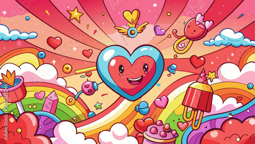 Whimsical heart in a magical sky