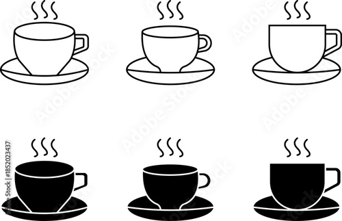 Coffee Cup Line and Fill Icons