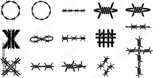 barbed wire logo icon silhouette collection vector art illustration

