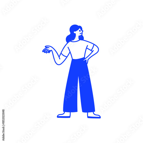 Vector illustration in simple linear hand drawn style, business concept, doodle mascot, girl in confused pose