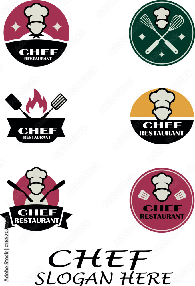 Fototapeta premium Chef restaurant logo icon bundle set vector .white background .