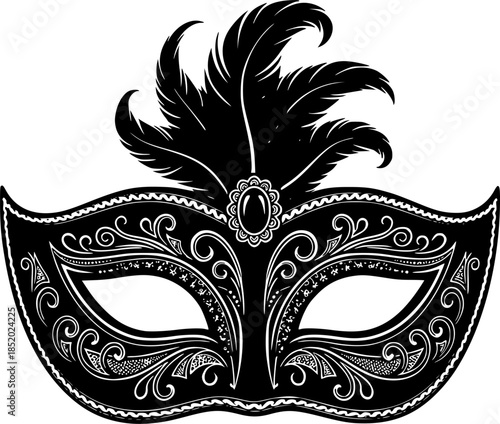 Venetian Masquerade Mask Silhouette Vector Illustration New Year Party
