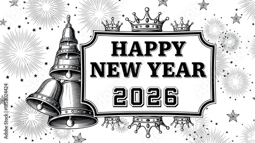 Happy New Year 2026 Champagne Bottle Coloring Page Vector