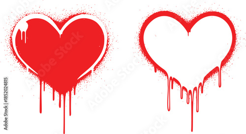 Red Heart Shape Dripping Paint on White Background