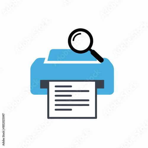 Printer with Magnifying Glass Icon for Document Search and Printing.