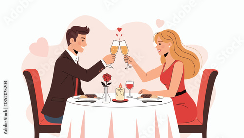 Romantic Couple Toasting Champagne on a Date Night.