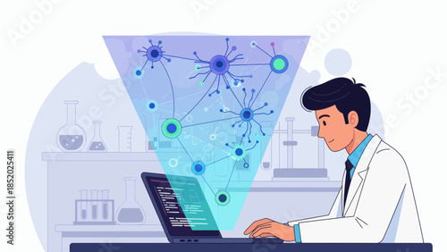 Scientist Analyzing Data on Laptop in Laboratory.
