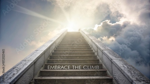 Stone Staircase Ascending to a Bright Sky With Clouds