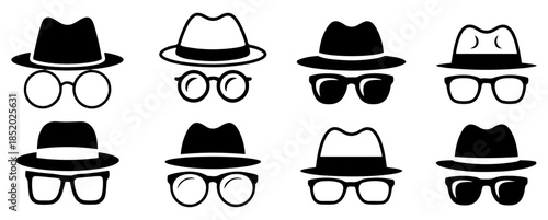 incognito detective spy icon set