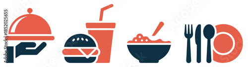 food restaurant service icons set