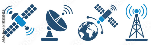 wireless satellite communication icons set