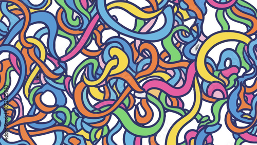 Playful Seamless Colorful Doodle Pattern with Organic Shapes, Vibrant Abstract Interweaving Line Design, Artistic Hand Drawn Background