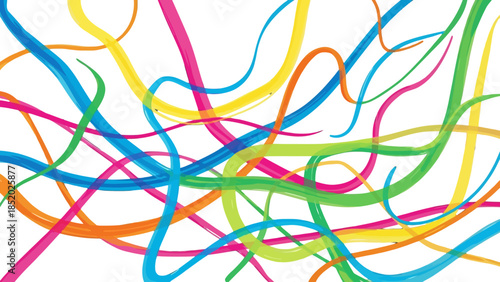 Playful Tangled Colorful Wavy Lines Pattern, Chaotic Vibrant Abstract Graphic Design isolated white background