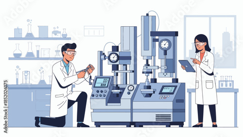 Scientists working with advanced laboratory equipment in a modern research facility.