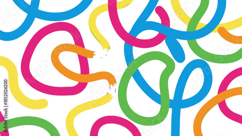 Playful abstract pattern of colorful irregular loops and shapes on isolated white background.