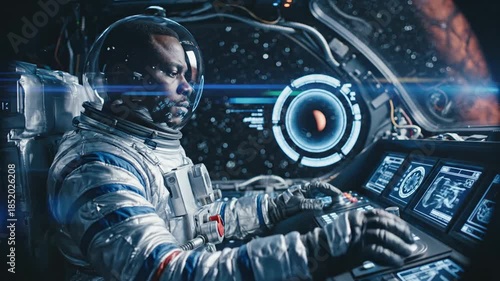 Astronaut Navigating Spaceship Through Galaxy - A Journey Through the Cosmos.