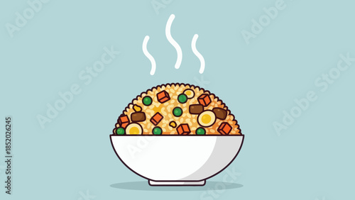 Steaming Hot Fried Rice Bowl Illustration.