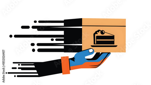 Fast Cake Delivery Illustration with Hand Holding a Cake Box