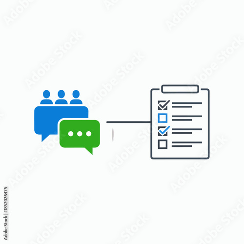 Team communication and task management concept with chat bubbles and checklist.