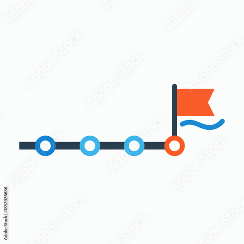 Timeline with Flag Icon Representing Progress and Milestones.