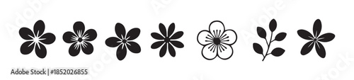 Set of decorative sakura flower icons. collection of blooming cherry blossom design elements for spring projects