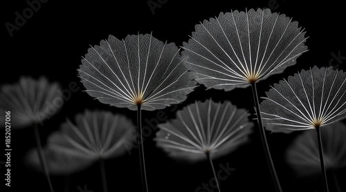 Wallpaper Mural Delicate Whispers: An artistic portrayal of a series of intricate, ethereal blooms, captured against a deep, contrasting backdrop, creating a serene, almost dreamlike atmosphere. Torontodigital.ca