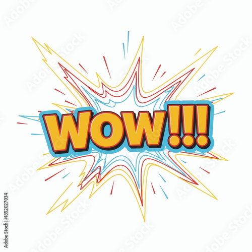 Vibrant comic style WOW expression with colorful lines.