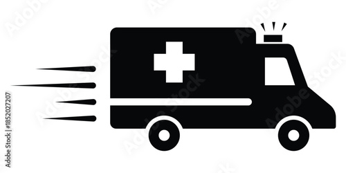 Ambulance truck icon, emergency healthcare silhouette sign symbol for apps and websites design. Transport hospital urgent care paramedic help sign design. Fast response ambulance illustration.