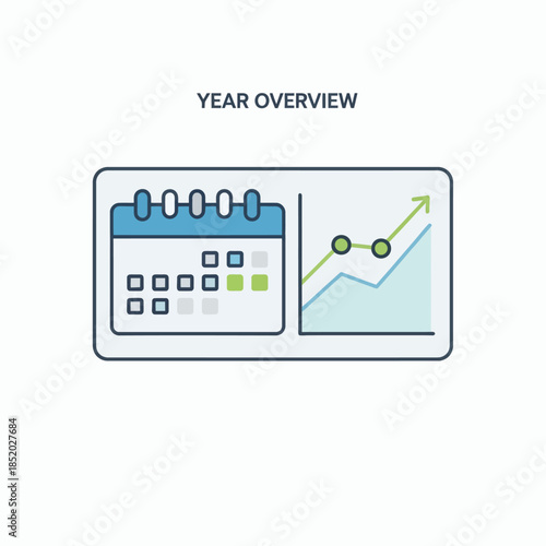 Year Overview Calendar and Growth Chart Illustration.