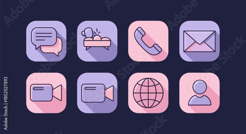 Set of illustrative icons representing communication and digital interaction