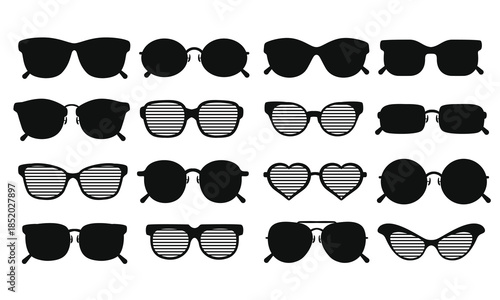 set black sunglasses cartoon icon collection.clip art sunglasses. varied shape glasses.