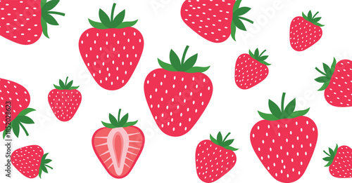 Seamless Strawberry Pattern Vector with Cute Red Berries for Food Summer and Fabric Design