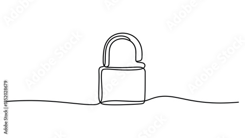 Minimal line art illustration of open padlock symbol representing security privacy access protection and unlocked safety concept isolated on white background