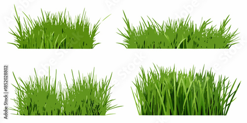 Collection of vibrant green grass patches isolated on a white background