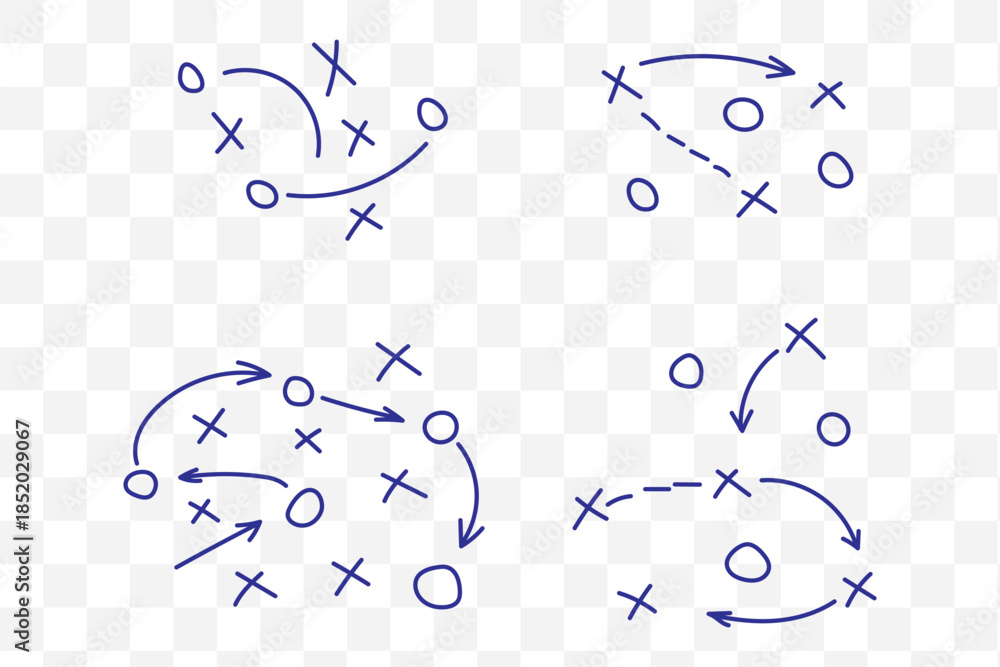 Obraz premium Sports tactical layout with player position and arrow, hand drawn strategy diagrams