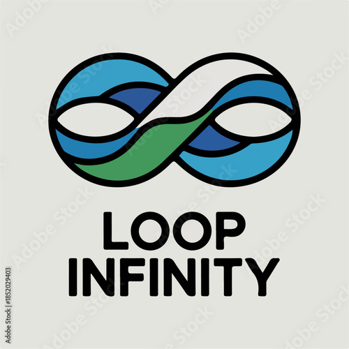 Loop Infinity interwoven figure‑eight ribbon logo with blue and green waves, continuous connection symbol, modern technology vector branding mark