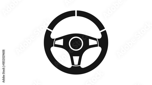 Simple black and white illustration of a classic steering wheel design