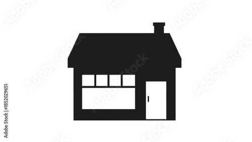 Simple black silhouette of a house with a chimney and four windows