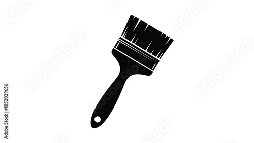 A simple black and white illustration of a paintbrush on a white background