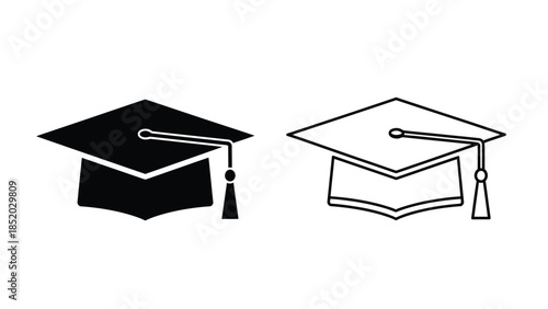 Two graduation caps one filled and one outlined symbolize academic achievement