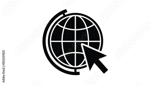 Globe with an arrow pointing to it representing global online connections