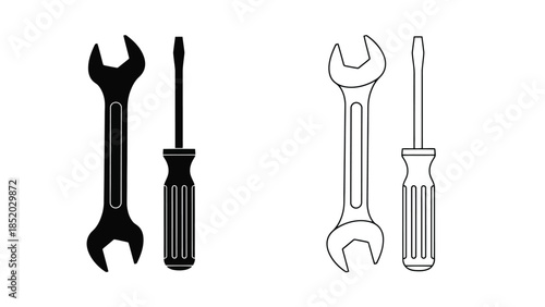 Black and white illustration depicting various hand tools for repairs