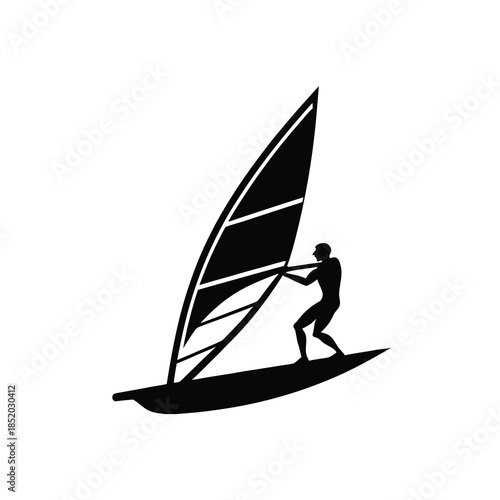 Windsurfer black silhouette vector icon water sport isolated on white background design