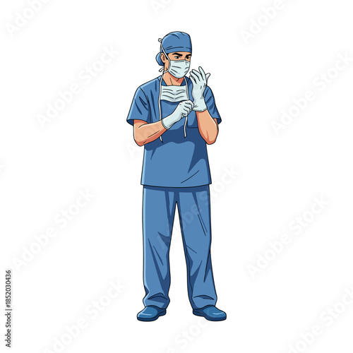 vector illustration of a male doctor preparing for surgery