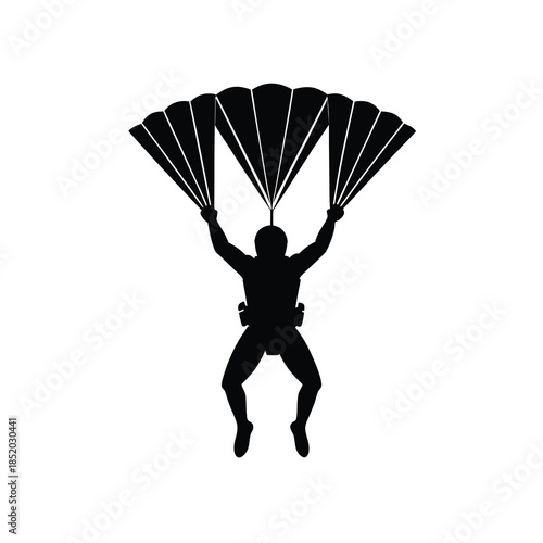 Skydiver black silhouette vector icon extreme sport isolated on white background for design