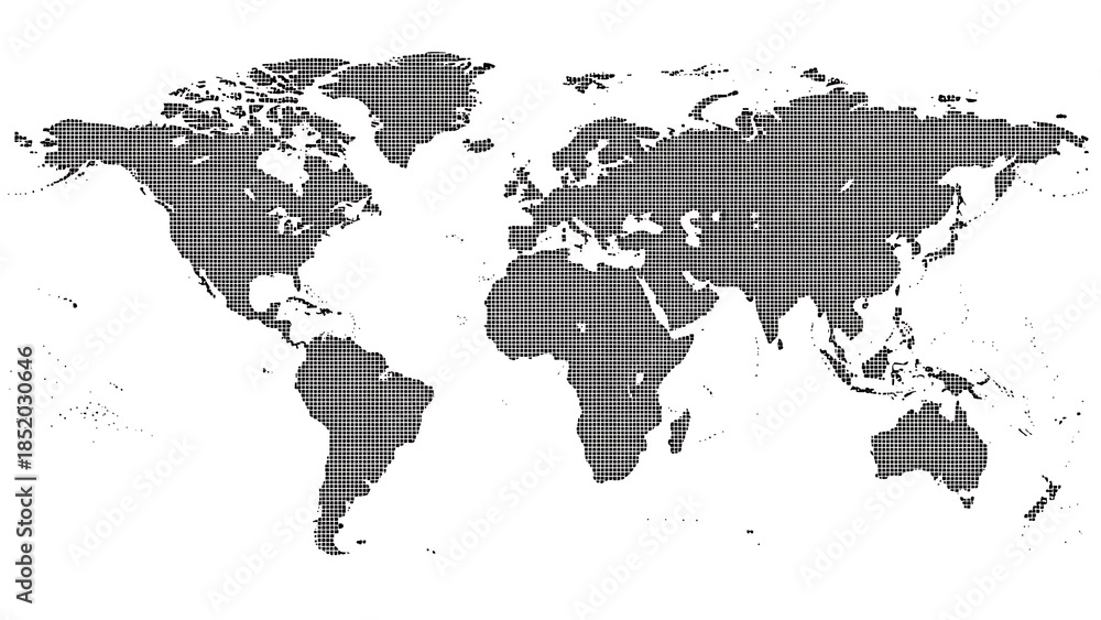 Obraz premium Minimalist Black and White Dotted World Map for Global Business and Connectivity Concepts