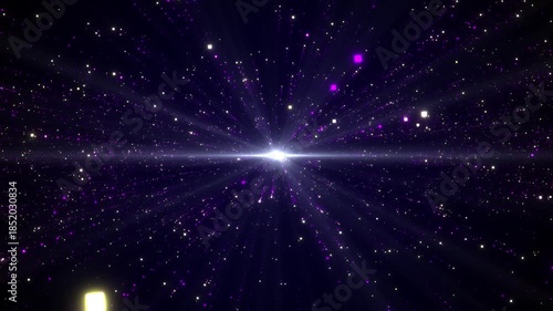 Bright radial light beams. Abstract background in blue and purple neon glow color. Light burst in universe. Space background for event, party, carnival, celebration, anniversary or other. 3D rendering