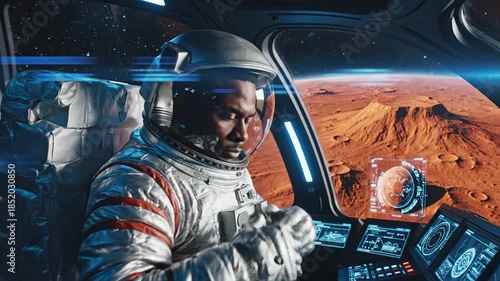 Astronauts Journey - Exploring the Red Planet from Spacecraft Cockpit.